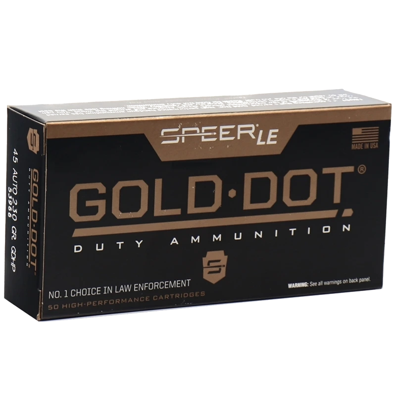Speer Gold Dot LE Duty 45 ACP AUTO Ammo 230 Grain Jacketed Hollow Point