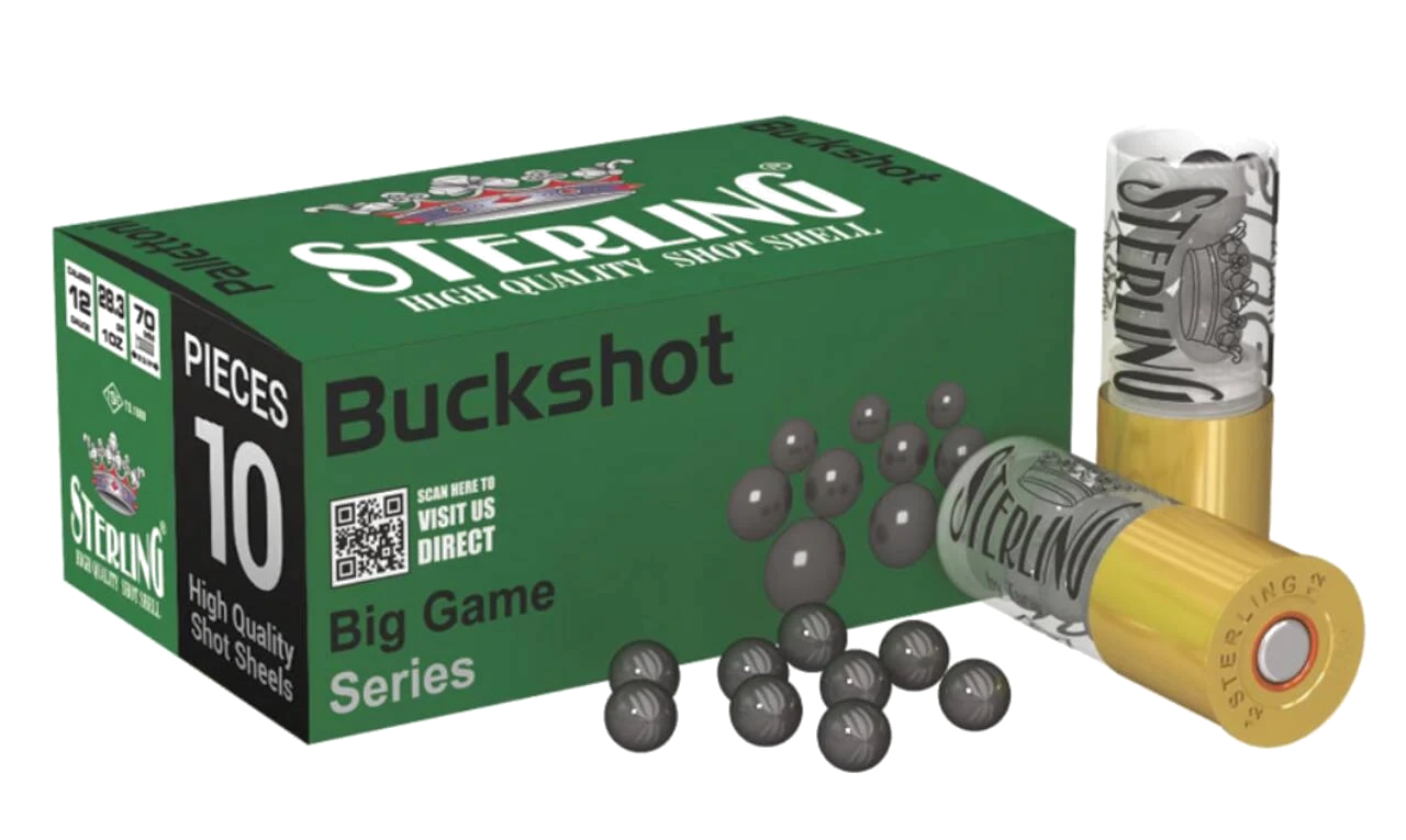 Sterling Big Game 12 Gauge Shotshell Ammunition, 2 3/4 Inch, 1330 FPS, 9 Pellet, #00 Buck - 10 Cartridge Box